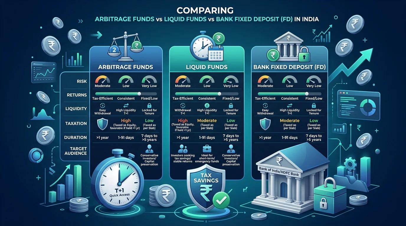 Arbitrage Funds vs Liquid Funds vs Bank FD: बिना रिस्क के 7-8% रिटर्न और 30% टैक्स स्लैब वालों के लिए बचत का फॉर्मूला