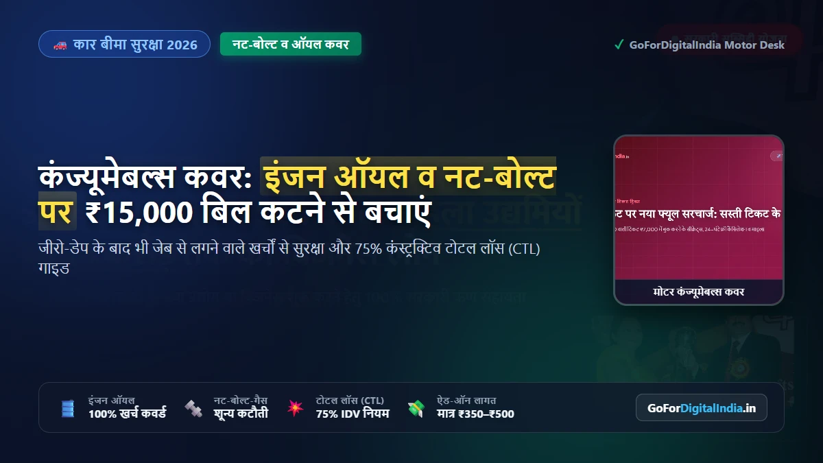 कार इंश्योरेंस कंज्यूमेबल्स कवर 2026: नट, बोल्ट, इंजन ऑयल व कूलेंट के ₹15,000 बिल कटने से बचाने की संपूर्ण गाइड