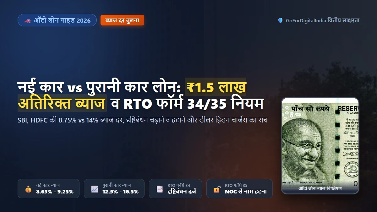 नई कार लोन vs पुरानी कार (Used Car) लोन: 2026 का असली ब्याज, RTO दृष्टिबंधन और खर्च गणित