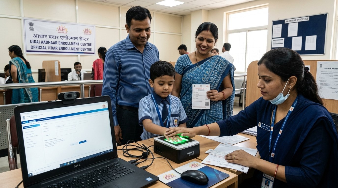 बच्चों का Aadhaar Biometric Update: 30 सितंबर 2026 तक फ्री, 5 व 15 साल की उम्र में अनिवार्य MBU नियम व सेंटर प्रोसेस