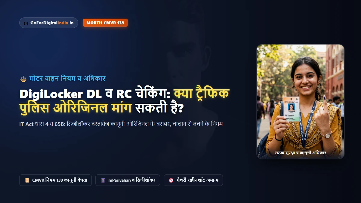 DigiLocker DL व RC चालान चेकिंग नियम 2026: क्या ट्रैफिक पुलिस ओरिजिनल मांग सकती है? MoRTH व IT Act 65B गाइड