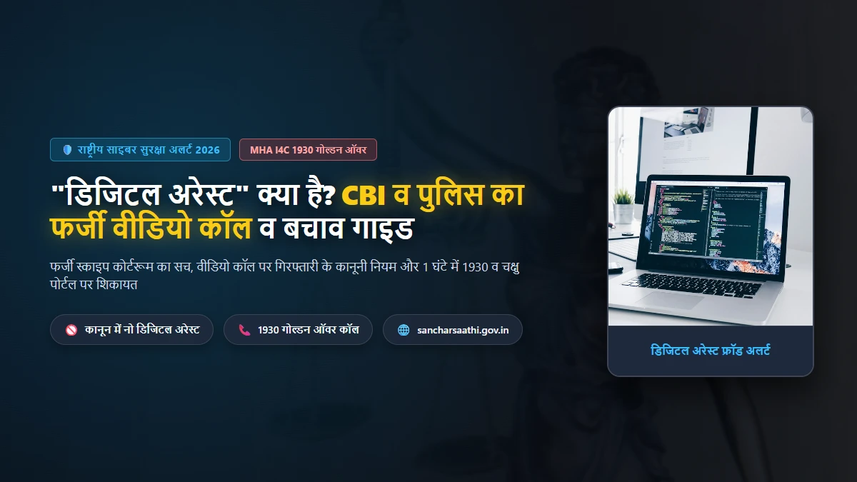 "डिजिटल अरेस्ट" क्या है? CBI व पुलिस का फर्जी वीडियो कॉल, 1930 गोल्डन ऑवर और चक्षु पोर्टल से शिकायत का तरीका