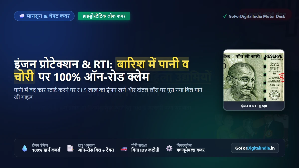 इंजन प्रोटेक्शन व Return to Invoice (RTI) कार इंश्योरेंस: बारिश व चोरी में ₹1.5 लाख का क्लेम कैसे पास कराएं?