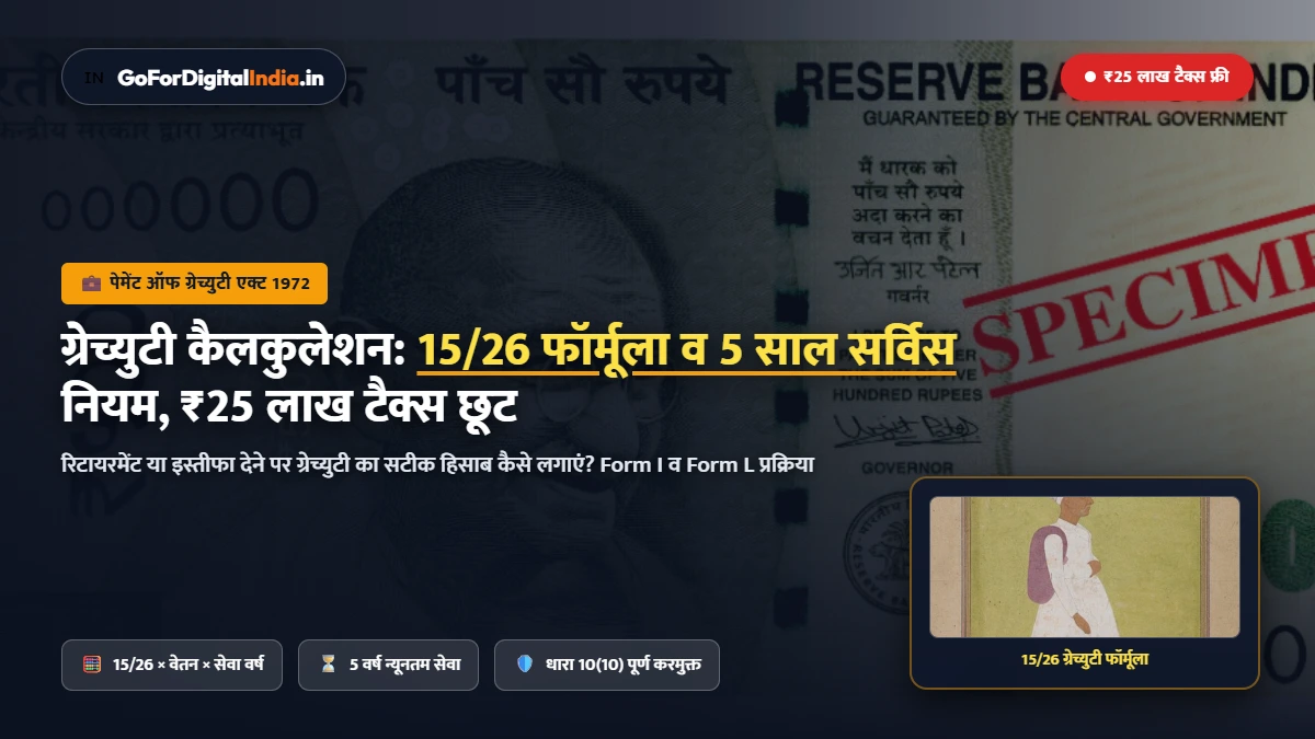 ग्रेच्युटी कैलकुलेटर 2026: 5 साल नौकरी के बाद ग्रेच्युटी कैसे निकालें? ₹25 लाख टैक्स-फ्री लिमिट व नए नियम