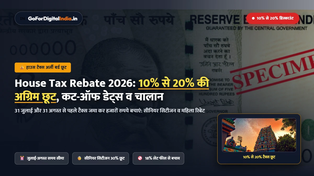 House Tax Rebate 2026: 10% से 20% अर्ली बर्ड छूट की अंतिम तारीख, नियम व ऑनलाइन चालान रसीद