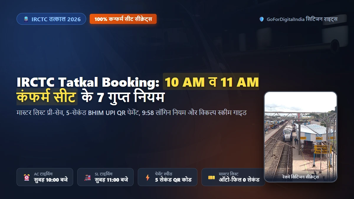 IRCTC Tatkal Ticket Booking 2026: 10 AM व 11 AM कंफर्म सीट के 7 गुप्त नियम (मास्टर लिस्ट, 5-सेकंड UPI व सीट चयन)