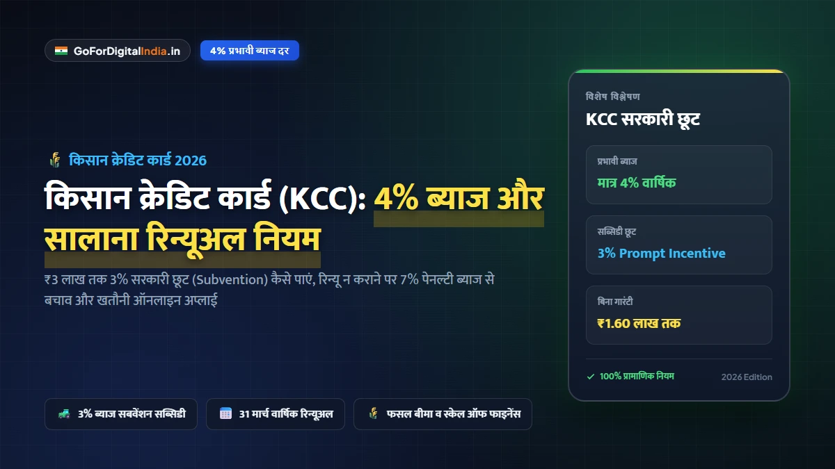 किसान क्रेडिट कार्ड (KCC) 2026: 4% प्रभावी ब्याज दर, ₹3 लाख सबवेंशन सब्सिडी और 31 मार्च रिन्यूअल के कड़े नियम