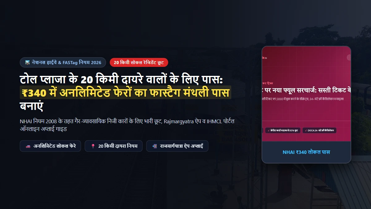 NHAI FASTag मंथली पास: 20 किमी दायरे वाले स्थानीय वाहनों के लिए ₹340 मासिक पास बनाने के ऑनलाइन नियम