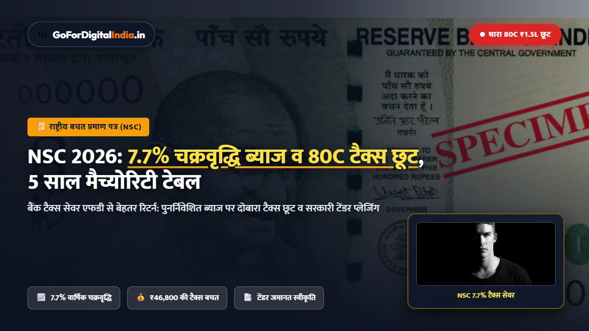 NSC 2026: राष्ट्रीय बचत प्रमाण पत्र 7.7% ब्याज दर, धारा 80C टैक्स छूट व मैच्योरिटी कैलकुलेटर