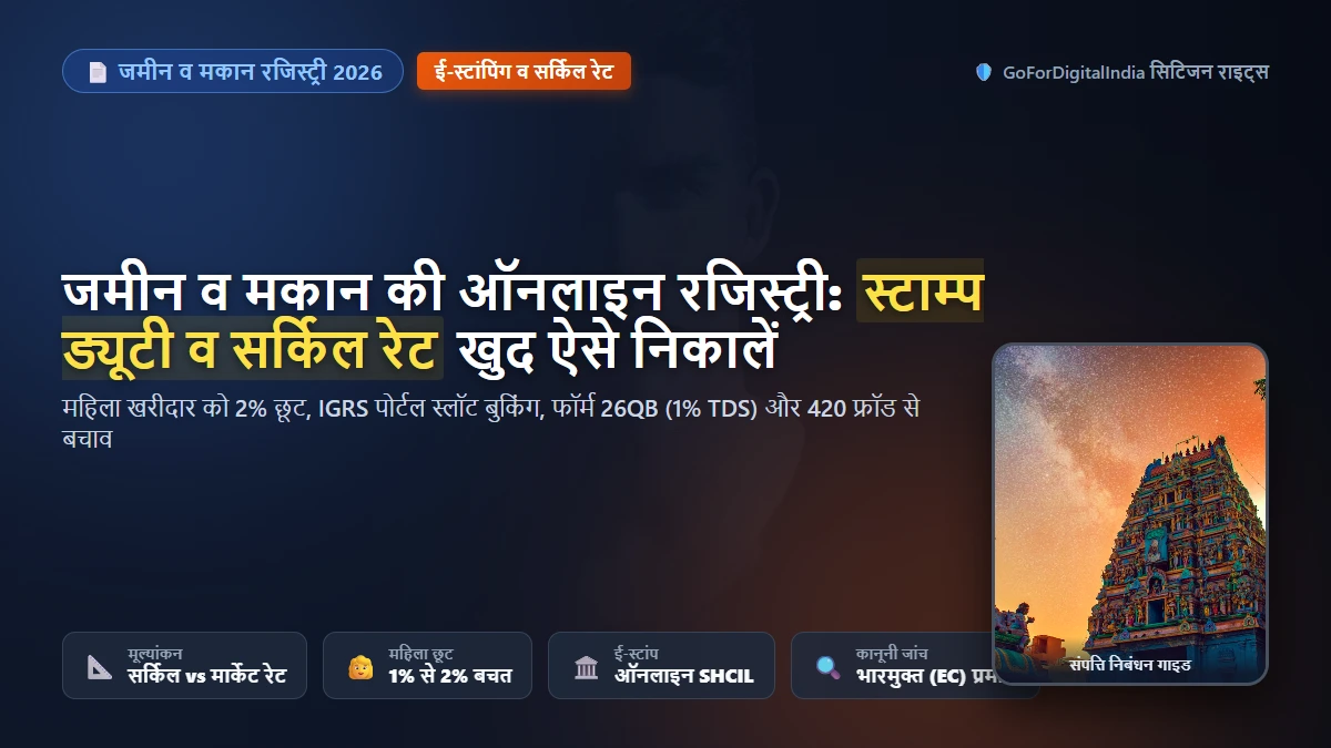 जमीन, मकान व प्लॉट की ऑनलाइन रजिस्ट्री और स्टाम्प ड्यूटी गणना 2026: सर्किल रेट, ई-स्टांपिंग व स्लॉट बुकिंग