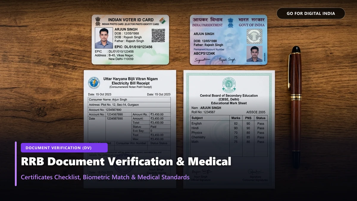 RRB Document Verification (DV) & Medical Examination 2026: प्रमाण पत्र लिस्ट