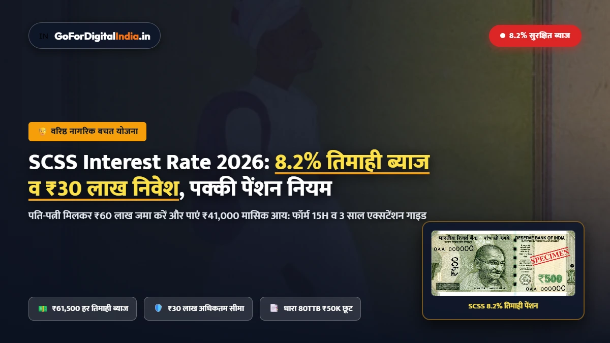 SCSS Interest Rate 2026: वरिष्ठ नागरिक बचत योजना 8.2%, तिमाही ब्याज व ₹30 लाख निवेश नियम