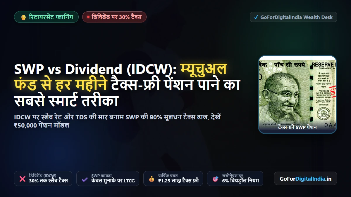SWP vs Dividend (IDCW) पेंशन गाइड: म्यूचुअल फंड से टैक्स-फ्री मासिक आय पाने का सबसे स्मार्ट तरीका
